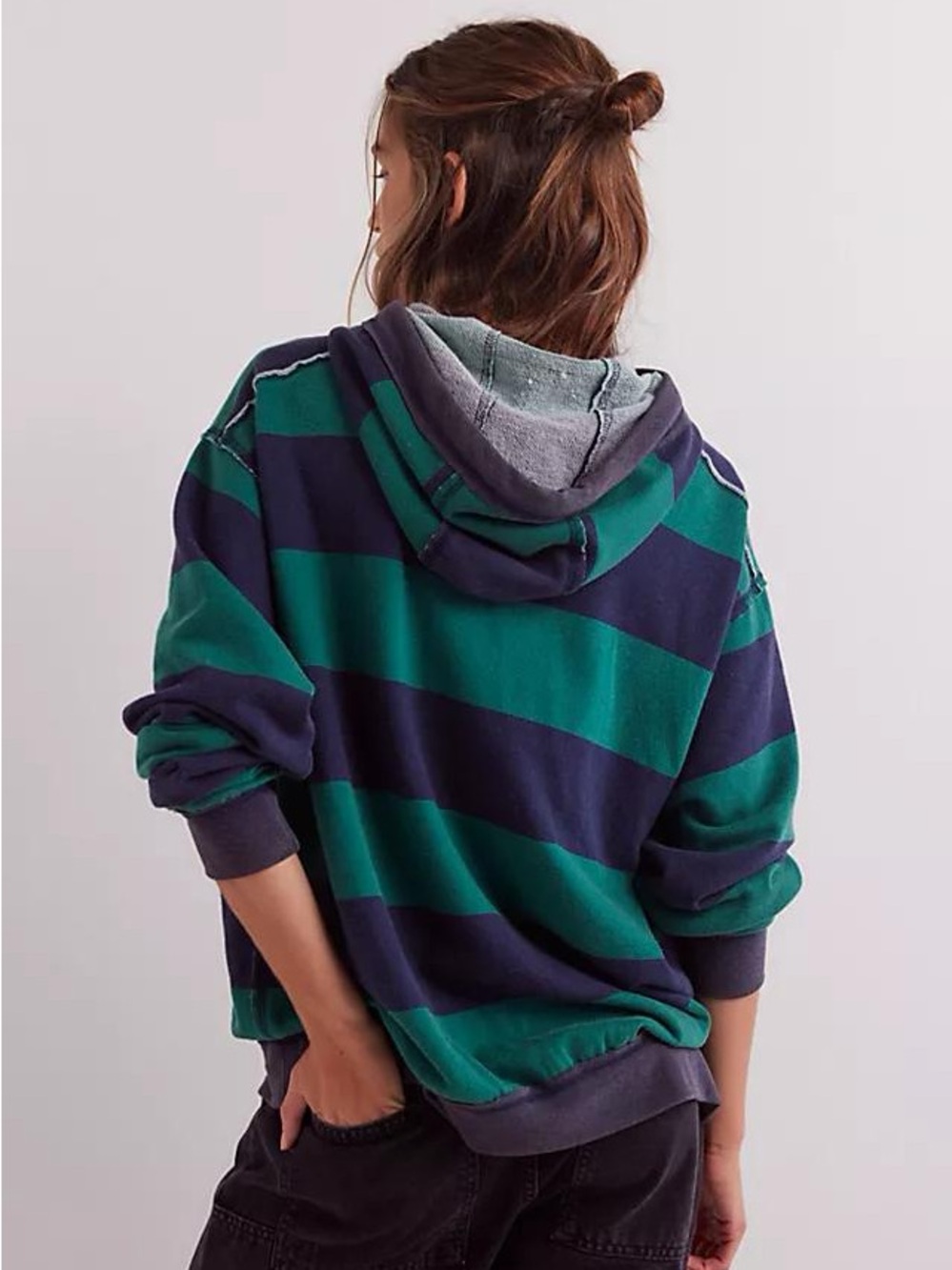 Free People We The Free Your Favorite Striped Hoodie Green Blue Size XS NEW
